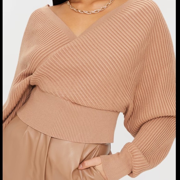 Peach Knit Sweater Cut Out Open Back Kimono Wrap Cropped Top Pretty Little Thing - Picture 4 of 10